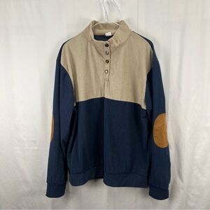 Men's Long Sleeve Shirt - Large - Blue and Tan - 2 Tone - Henley